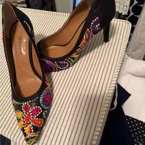 J.Renee Black Floral Embroidered Heels